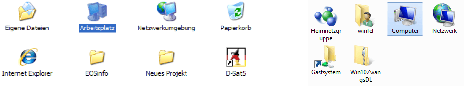 Selektiertes Icon in Windows XP (links) und Windows 7 (rechts)