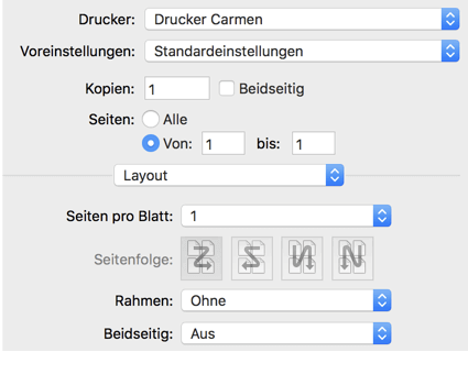 Druck-Konfiguration einer älteren Version von MacOS