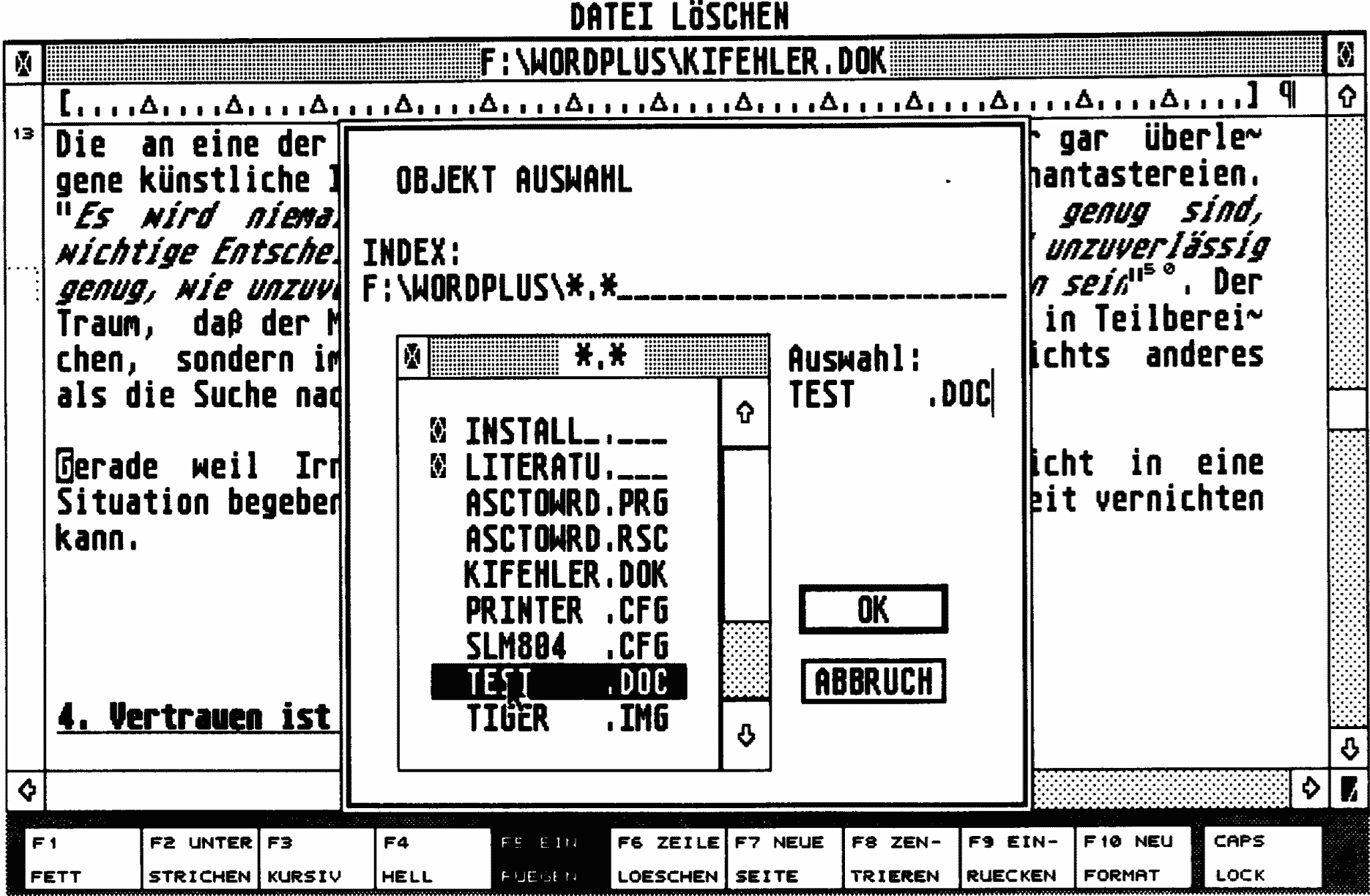 Mangelhafte Zuordnung bei der Dateiauswahl auf einem Atari ST