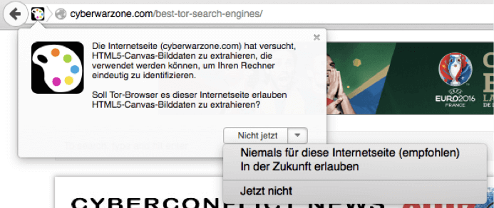 Generische Auswahlmöglichkeiten im TOR-Browser