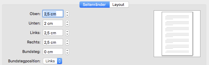 Seitenrandeinstellung bei Microsoft Word