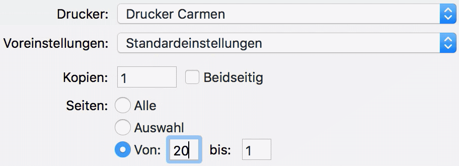 Sobald das "Von"-Feld verlassen wird, wird der "bis"-Wert automatisch geändert.