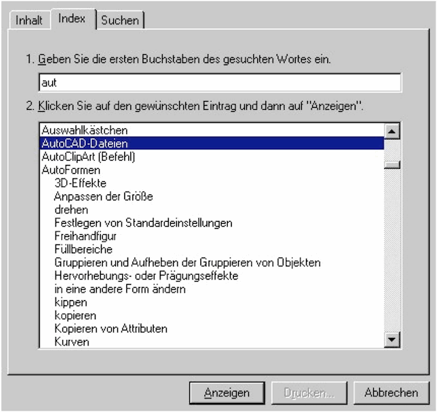 Inkrementelle Rückmeldung des Hilfesystems von Windows 95