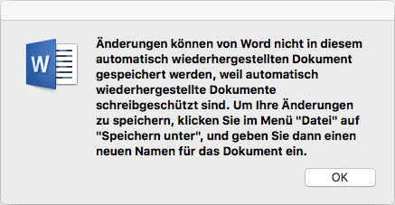 Microsoft Word beschreibt, was getan werden kann, ermöglicht es aber nicht direkt.