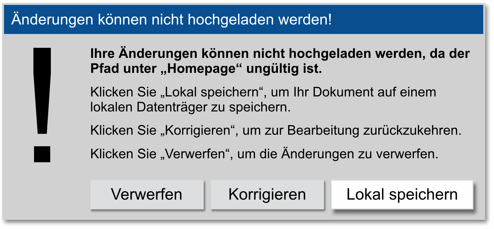 Verbesserte Fassung der vorhergehenden Fehlermeldung