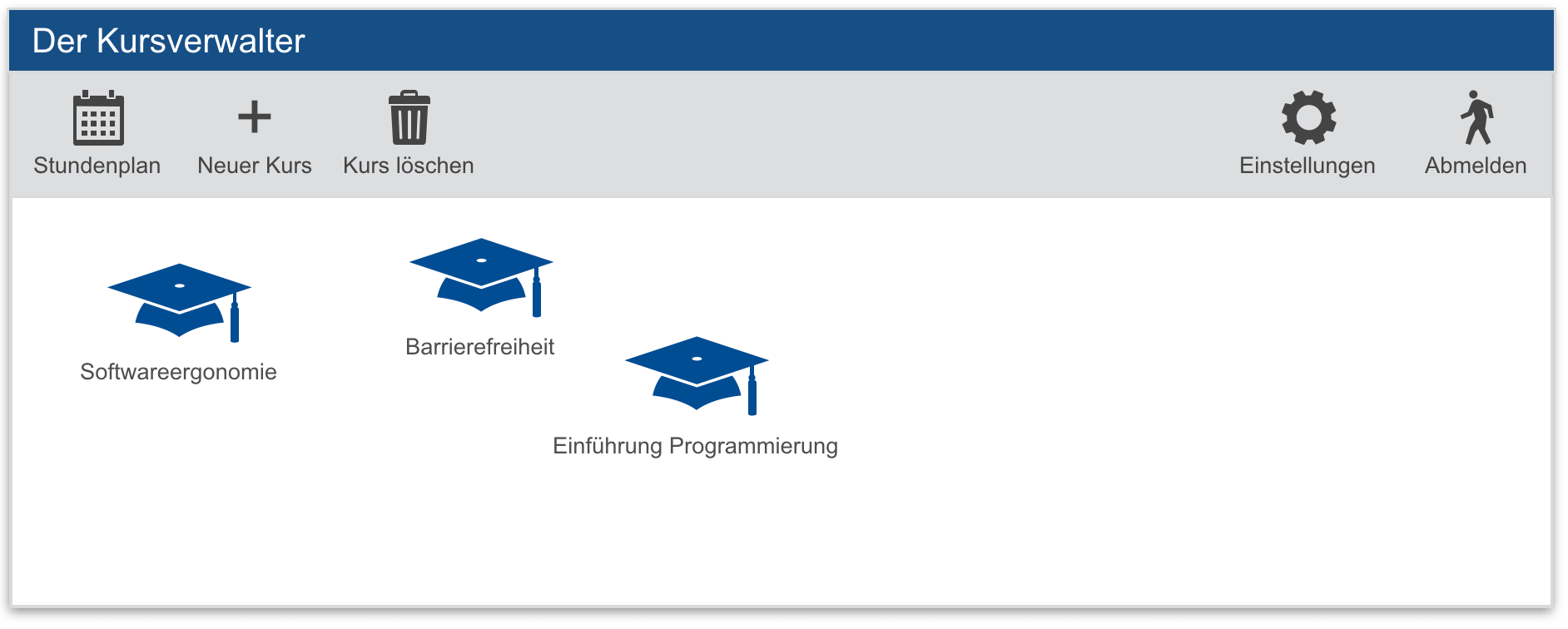 Mockup einer Software zum Verwalten von Kursen