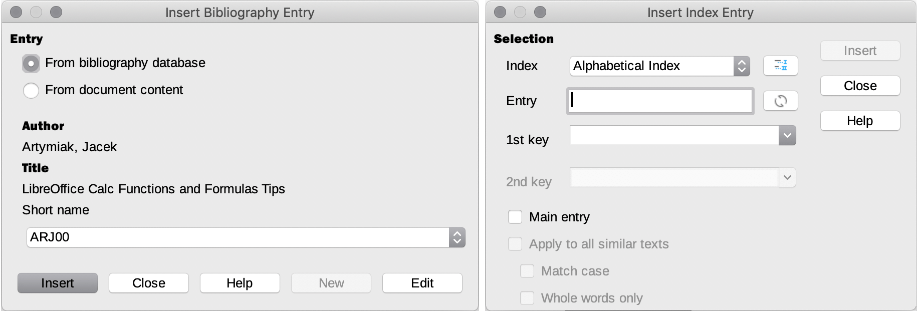 Inkonsistente Buttonanordnung beim Einfügen von Bibliotheks- und Indexeinträgen in LibreOffice