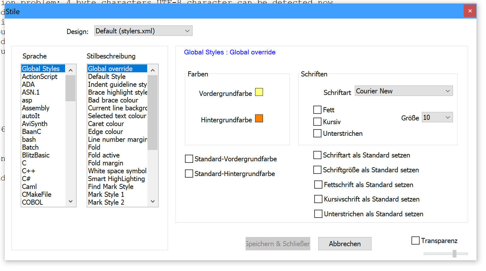 Einstellungsfenster des Windows Editors Notepad++. Hier müssen Einstellungen bestätigt werden