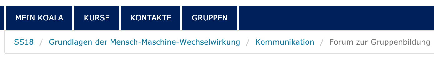 Breadcrumb-Navigation einer universitären Lernplattform