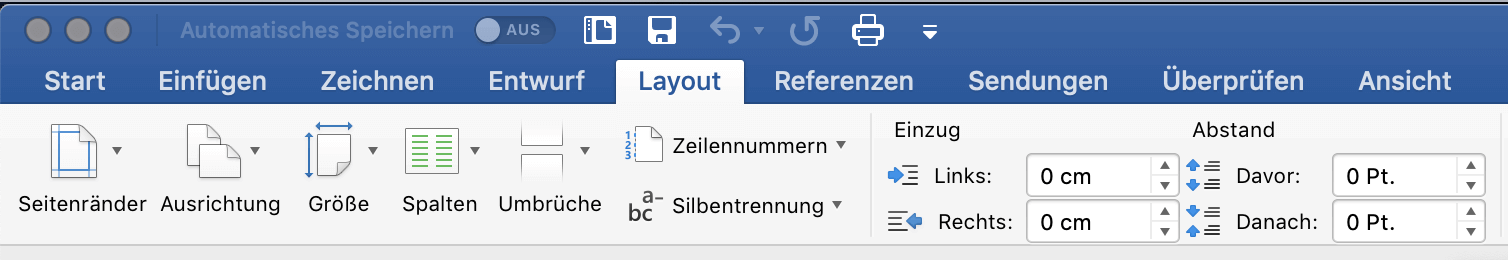 Reiterdarstellung der Ribbons in Microsoft Word