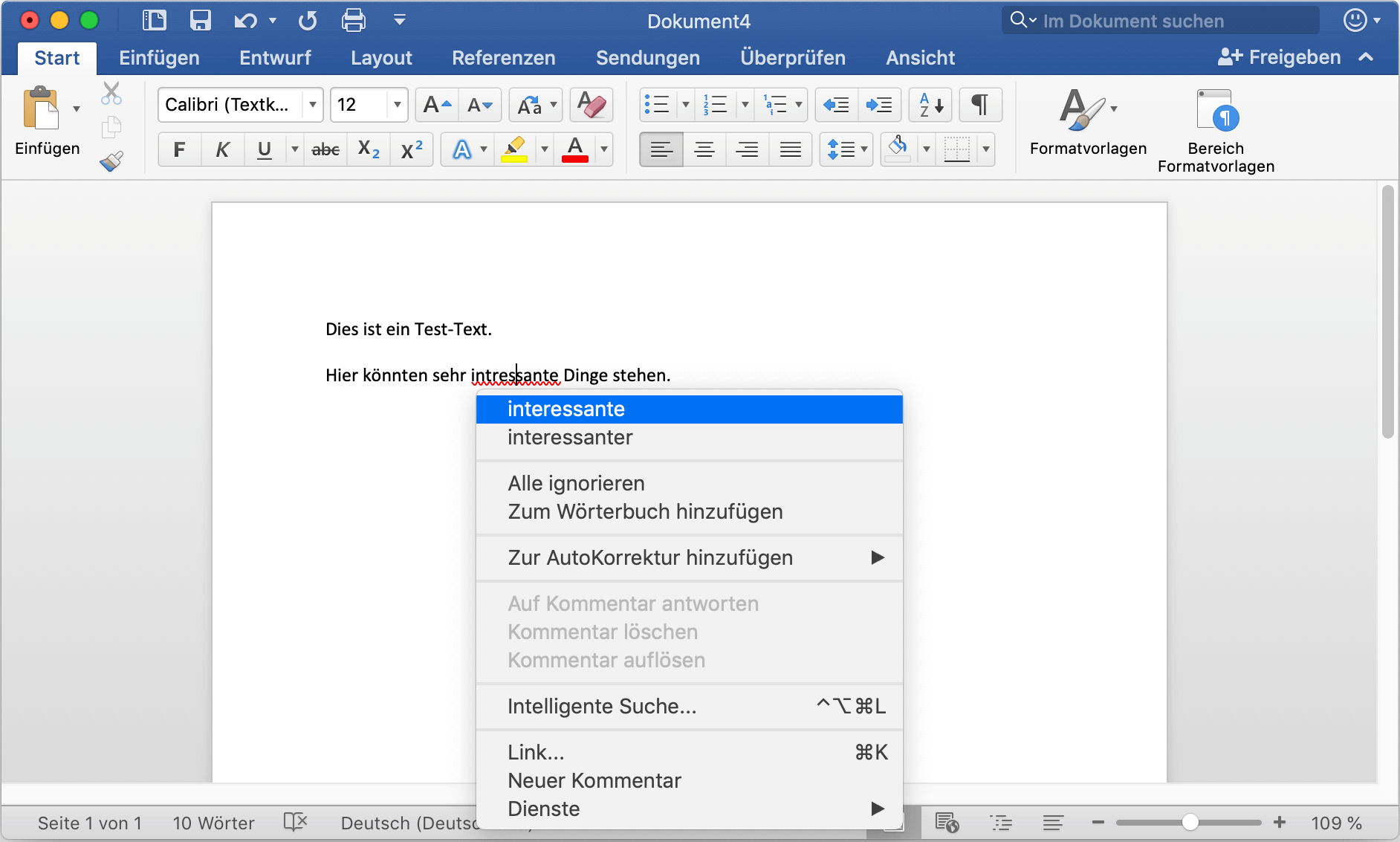 Veranschaulichung von GUI-Chrome in Microsoft Word