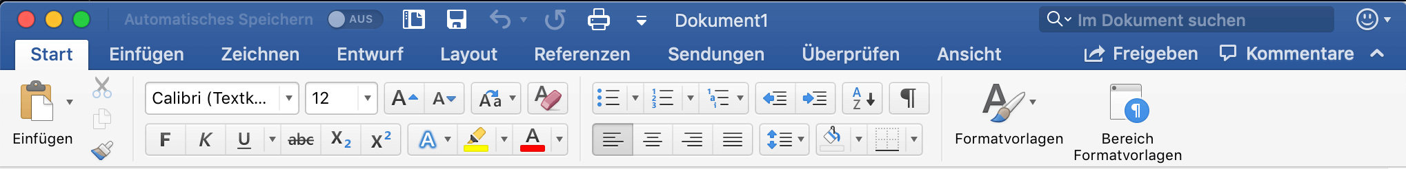 Nicht anpassbare Ribbons in Microsoft Word