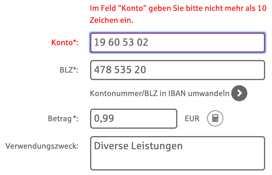 Vermeintlich falsche Eingabe beim Online-Banking