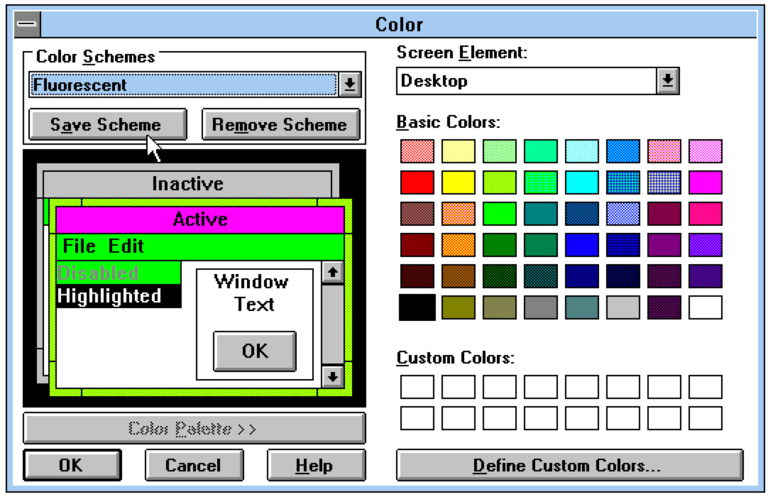 Farbeinstellungen in Windows 3.1