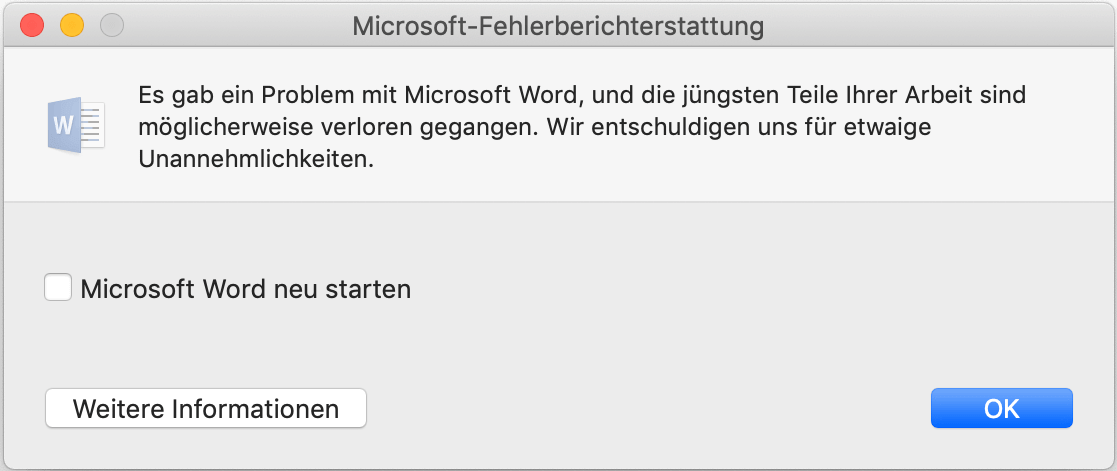 Das Disaster mit „OK“ bestätigen?