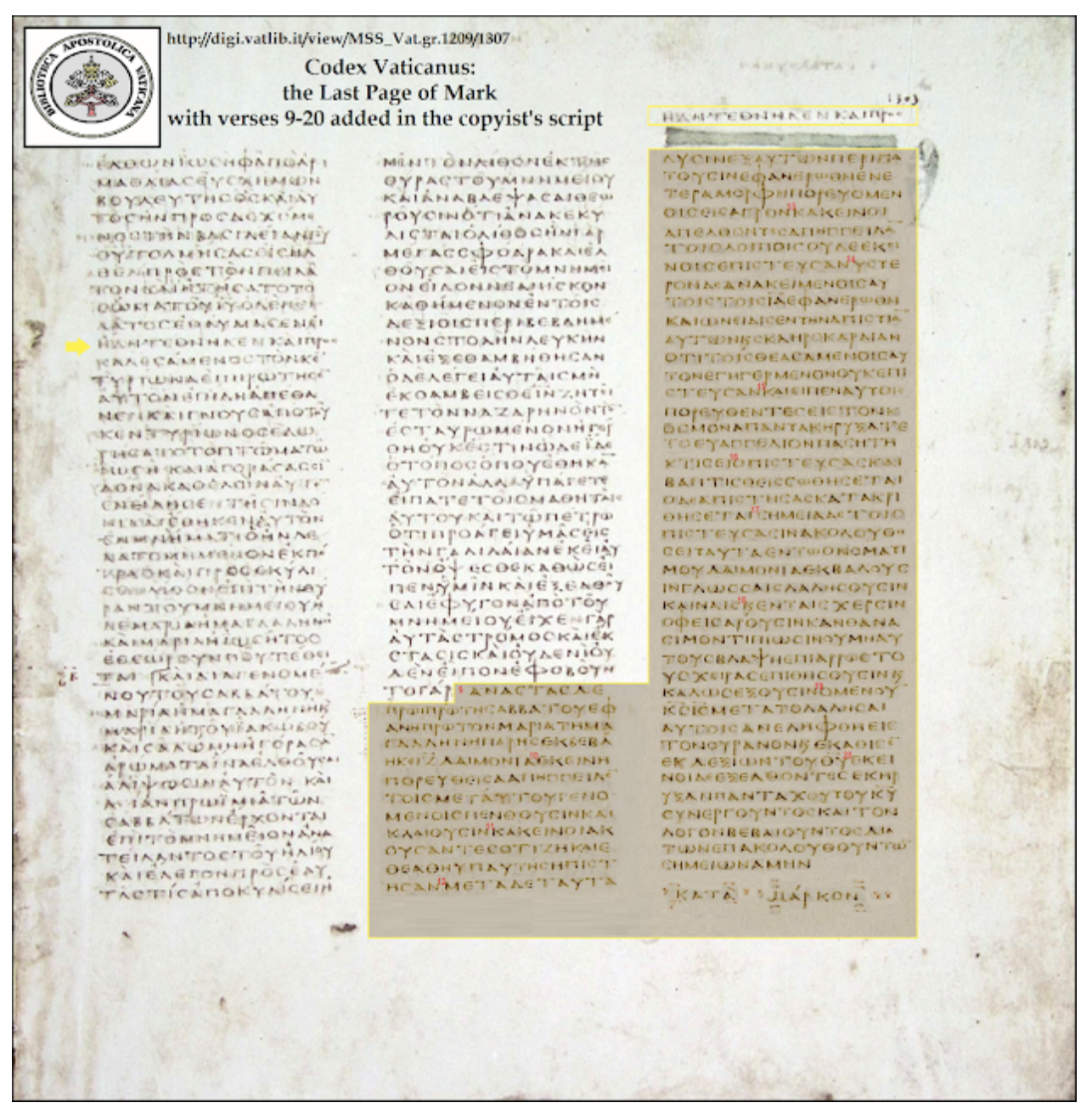James Snapp's cut-and-paste technique for inserting the longer ending of Mark into the space on Vaticanus