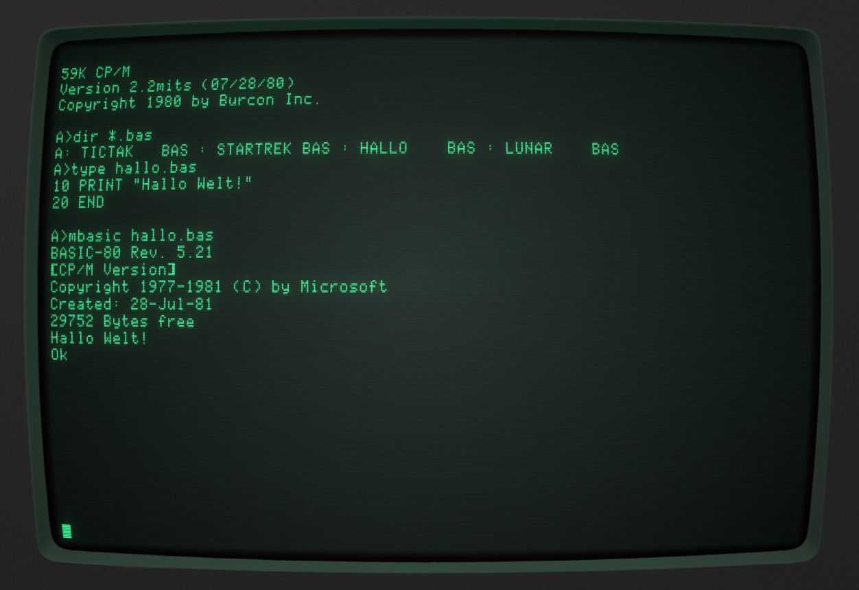 Das Betriebssystem CP/M mit laufendem Microsoft BASIC