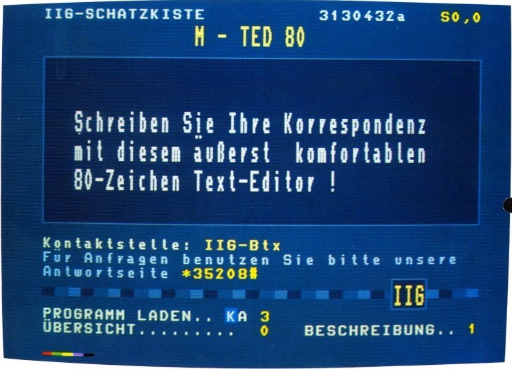 Die Informationsseite für eine Mupid-Software. Screenshot aus "Lies mit" 3/1986