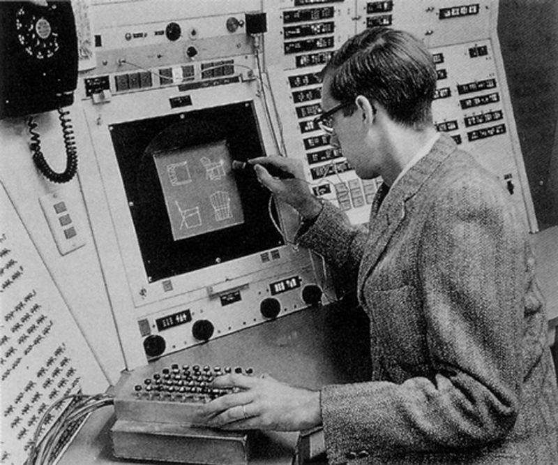 Timothy Johnson nutzt Sketchpad an einem TX-2 – Bild: Computer Sketchpad, National Education Television, MIT 1964