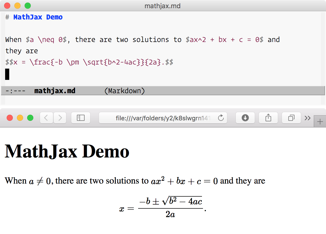 Markdown with Math Mode and MathJax Preview