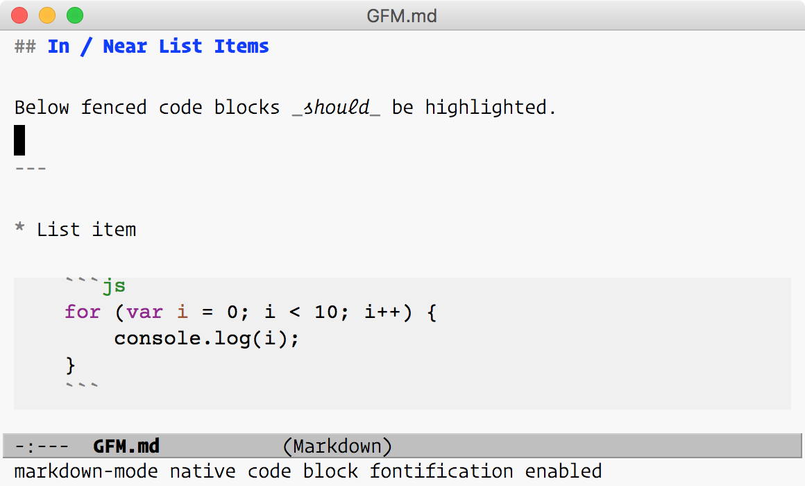 Native Font Lock for a JavaScript Code Block