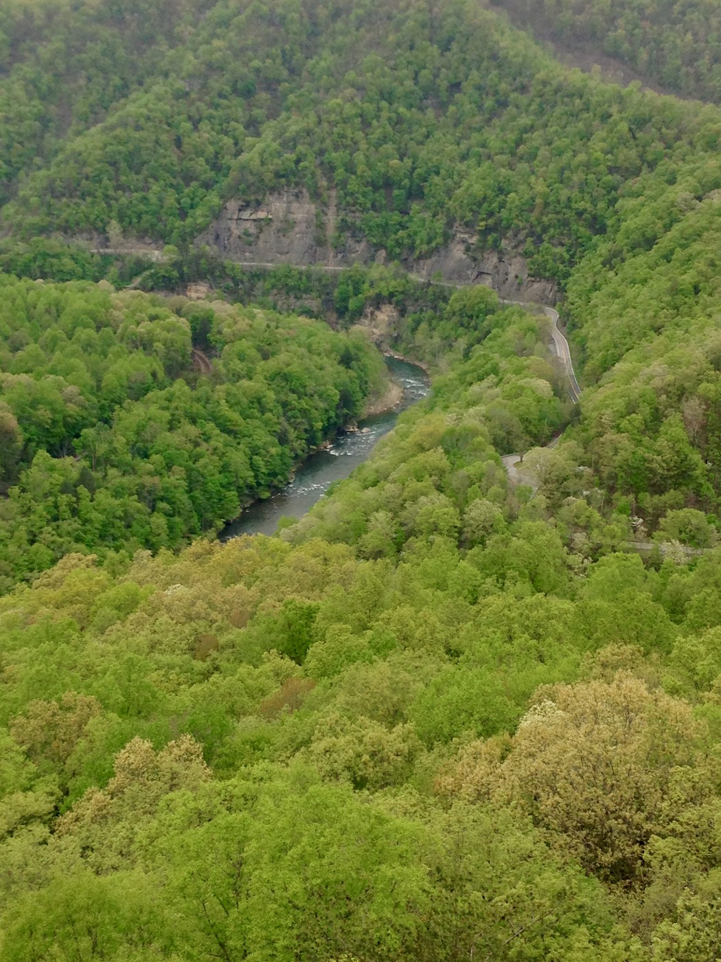 Stateline overlook showing railroad, river, road ascending