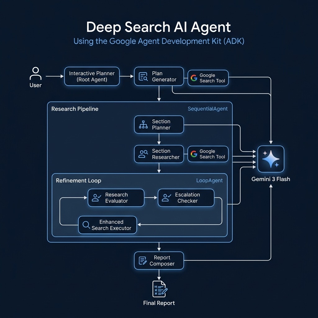 System architecture for the Deep Search multi-agent research pipeline