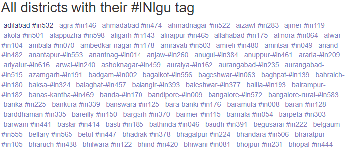 Extrait du nuage des district-hashtags de type INlgu