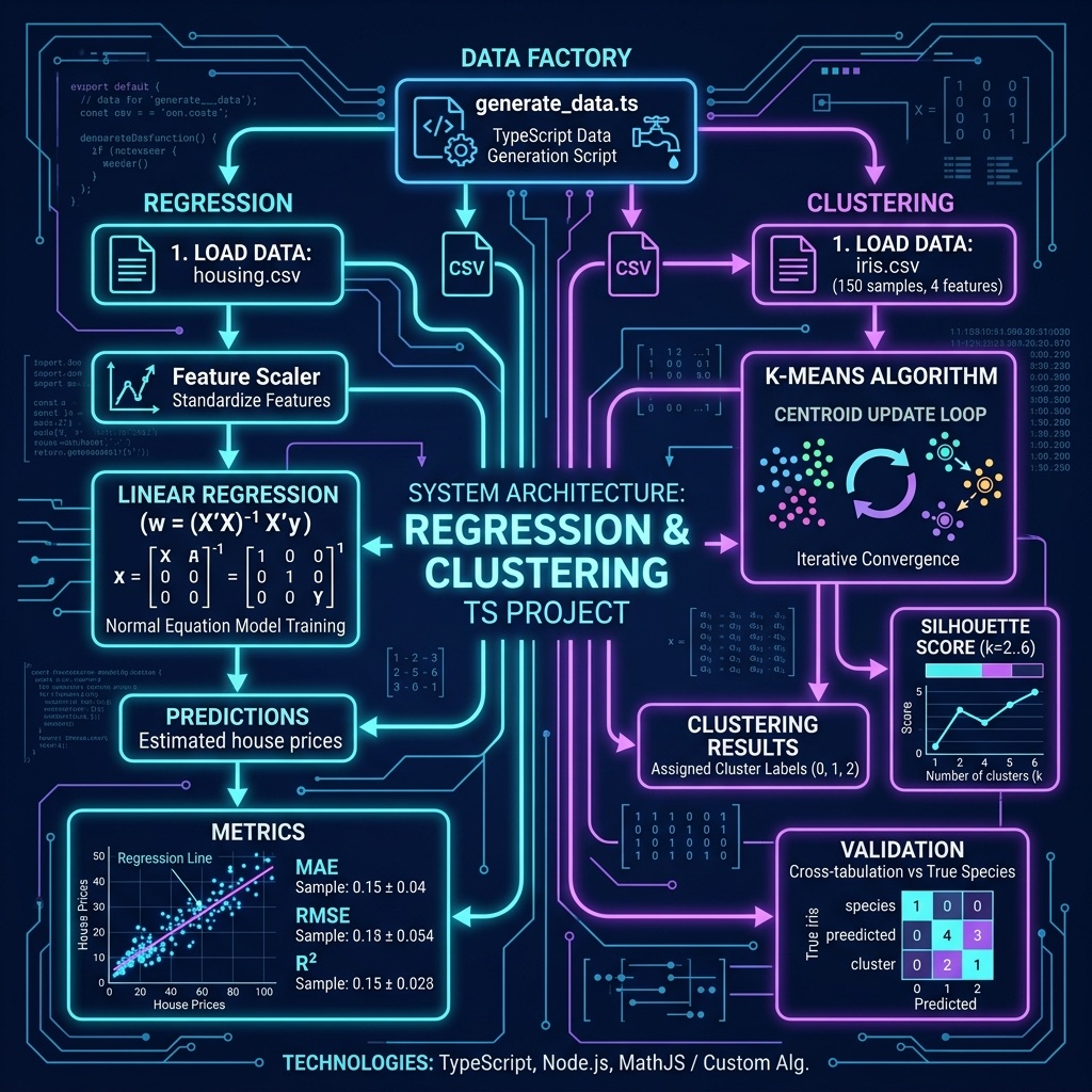 Architecture diagram for linear regression and K-Means clustering pipelines